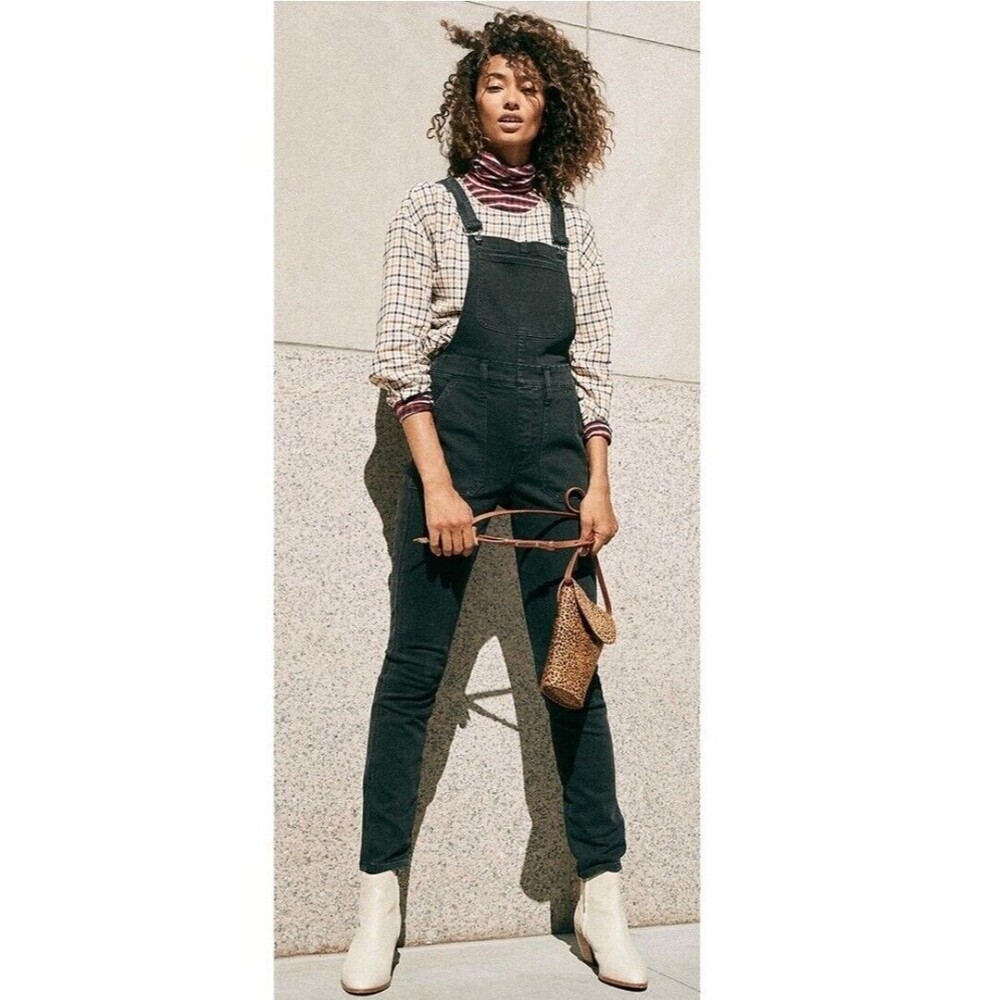 Madewell black  Lunar Wash Skinny Denim Overalls side zipper size S